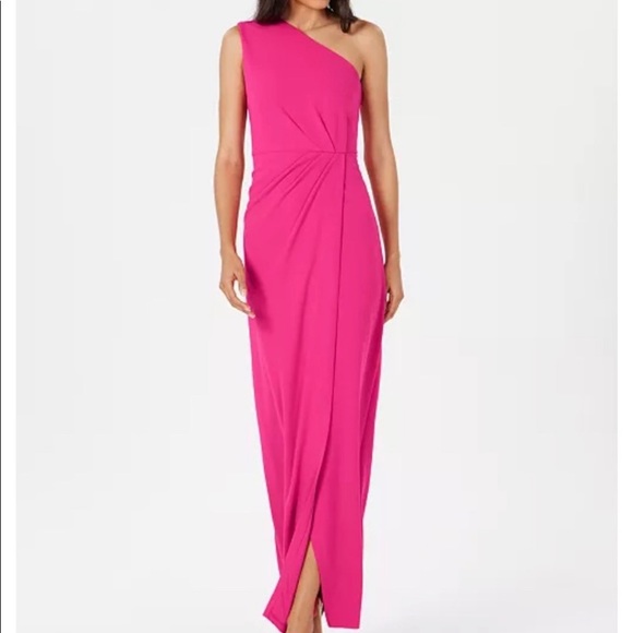 Calvin Klein Dresses & Skirts - Hot pink one shoulder gown with ruched waist